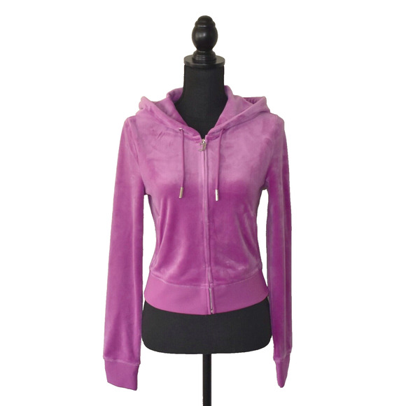 A8 NWT JUICY COUTURE Electric Violet Velour OG Bling Hoodie Jacket Size S $119 - Picture 1 of 6